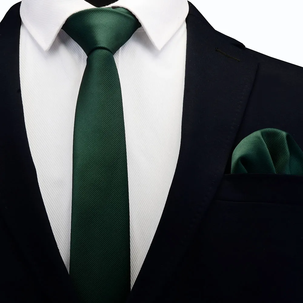 Ricnais Solid  Casual 6cm Slim Tie Set For Mens Wedding Dress Red Green Plaid Pocket Square Necktie Sets Suit Business Ties