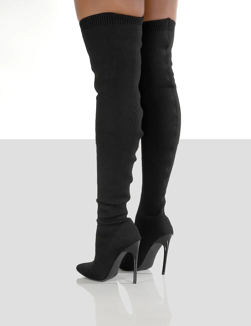 Women High Heel Boots Ladies Socks Over The Knee Women Boots Stretch Fabrics High Heel Slip on Pointed Toe Size 36-43