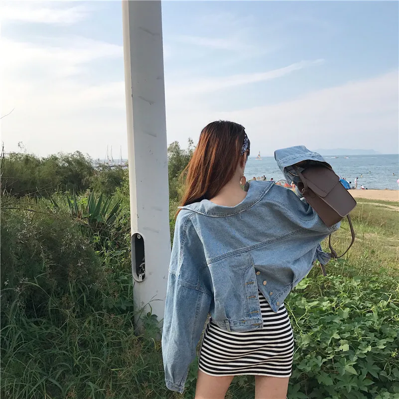 

2019 Autumn New Style CHIC Fashion Short Loose-Fit Versatile Students Bat Sleeve Short Jeans Coat Women's