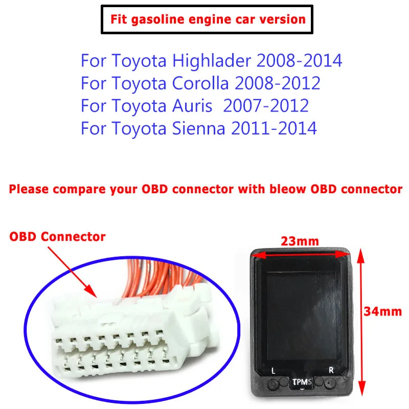 Для Toyota Auris 2012 Sienna Highlander Corolla 2012 ЖК-дисплей OBD TPMS монитор давления в шинах автомобильная система безопасной сигнализации - Цвет: For Highlader 08-14