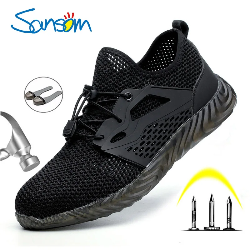 

SANSOM Safety Work Shoes Boots For Men Male Protective Steel Toe Cap Boots Anti-Smashing Construction Safety Work Sneakers