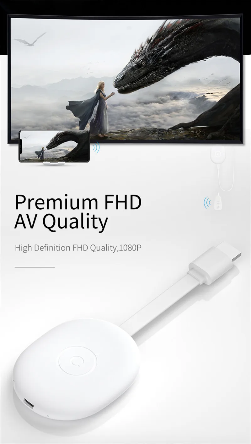 1080P, Chromecast, Adaptador Compatível com HDMI, Android, IOS, Mirascreen