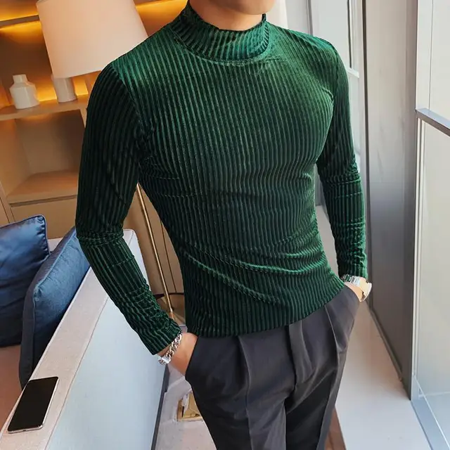Green Turtlneck Velvet T Shirts For 