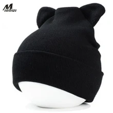 Minhui Cute Ears Cap Women Winter Beanie Hat Knit Gorro Touca Skullies Bonnet Women Winter Caps Hip Hop Hats Men Casual Beanies