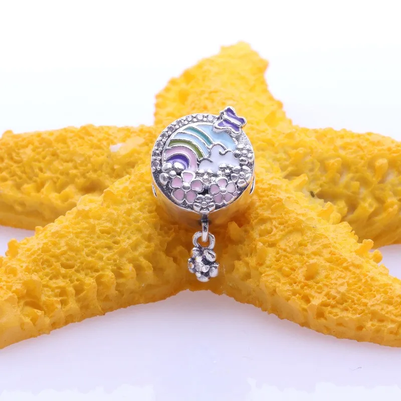 

Original 925 Sterling Silver Bead Colorful Flowers Story Elegant Fashion Beads Fit Pandora Women Bracelet & Necklace Diy Jewelry