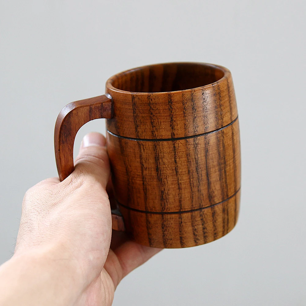 Vintage Wood Varnish 350ml Capacity with Handle Classic Tea Beer Coffee Cup Japan South Korea Whole Wood Cup Wide Practical Cup