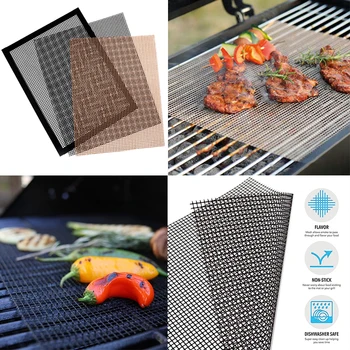 

Non-stick Barbecue Grill Mat Grid Shape Baking Liners Reusable Outdoor Picnic Grilling BBQ Fireplace Tools Teflon Wire Metal Net