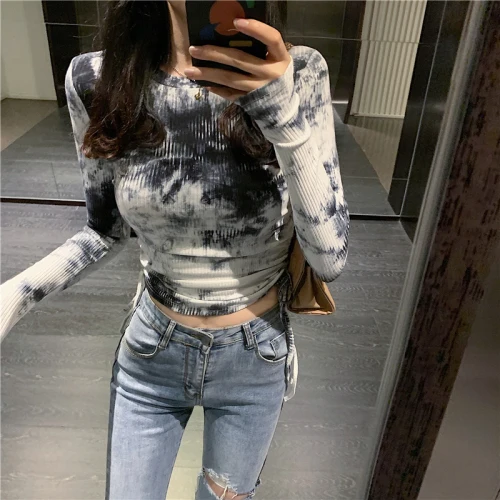 Серый Joinyouth Harajuku рубашка с завязками, футболки с круглым вырезом, женские топы, модные тонкие короткие, весенняя одежда 259 - Цвет: Серый