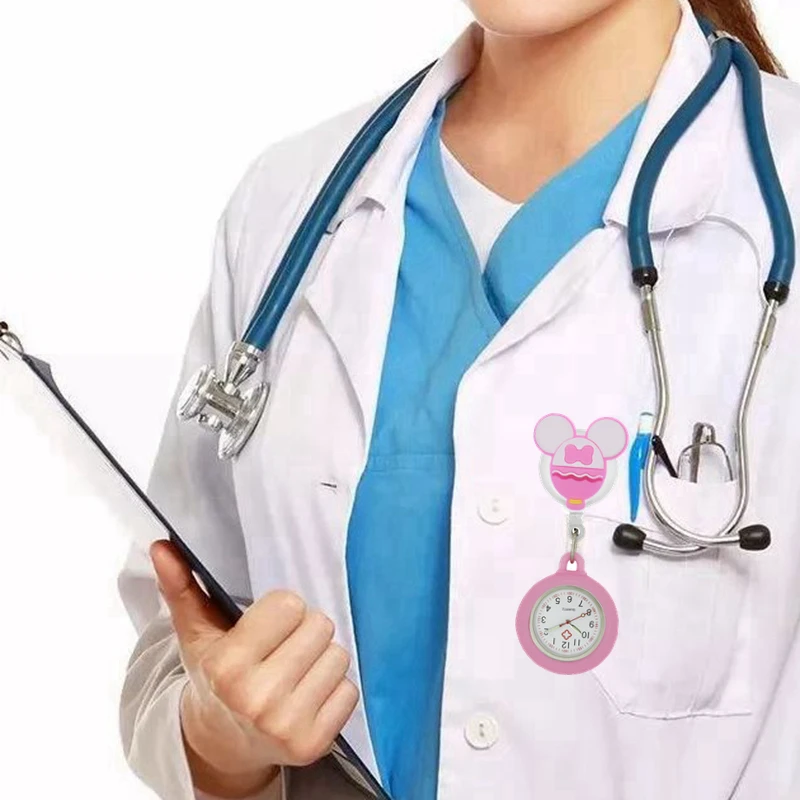 Cartoon Dolls Nurse Doctor Retractable Silicone Pocket Watches for Hospital Medical Women Mens Badge Reel Gift pocket watch 10pcs/lot