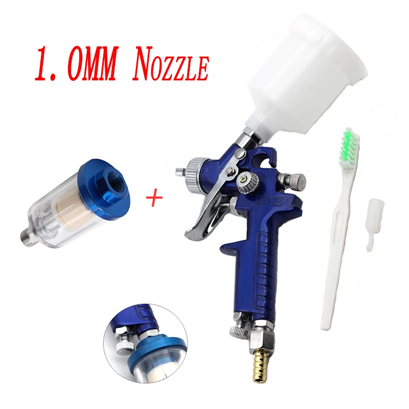 0.8mm/1.0mm Nozzle H-2000 Professional HVLP Spray Gun Mini Air Paint Spray Guns Airbrush With Filter For Painting Car Aerograph
