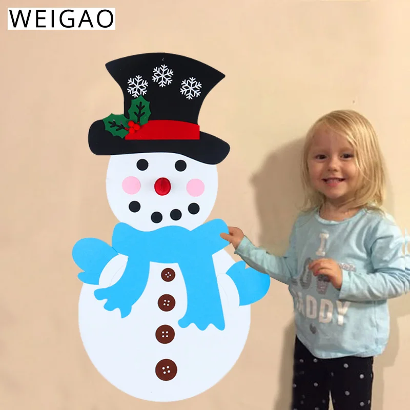 WEIGAO Felt Christmas Tree Snowman Children's Handmade Ornament DIY Felt Snowman Set with Accessories for Xmas Hanging Pendant