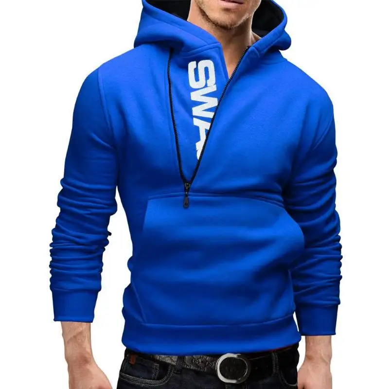 Мужские толстовки, свитер в стиле хип-хоп, толстовки в уличном стиле, однотонный повседневный мужской пуловер с длинным рукавом, облегающие топы на осень - Цвет: Синий