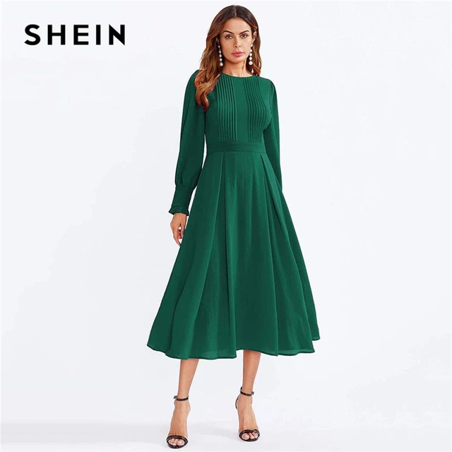 SHEIN Frilled Cuff Pleated Panel Fit And Flare Maxi Dress Women Spring