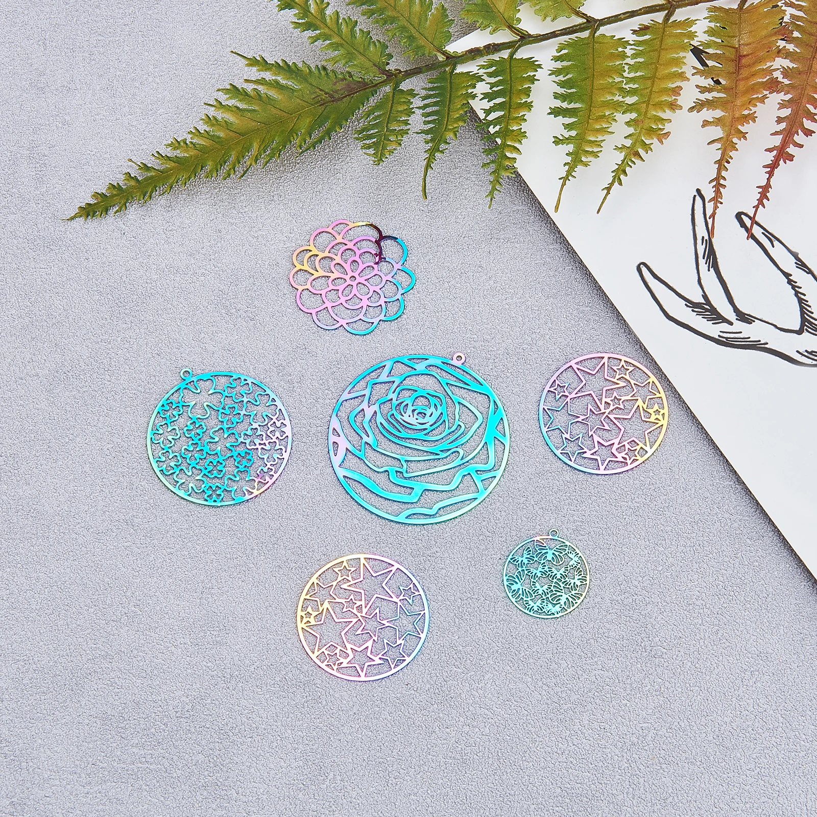 24Pcs Stainless Steel Rainbow Filigree Pendants Etched Metal Embellishments for Earrings Jewelry Making