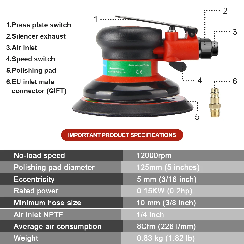 Fivepears пневмошлифмашинка для авто пневматическая 125MM орбитальная шлифмашина 5MM