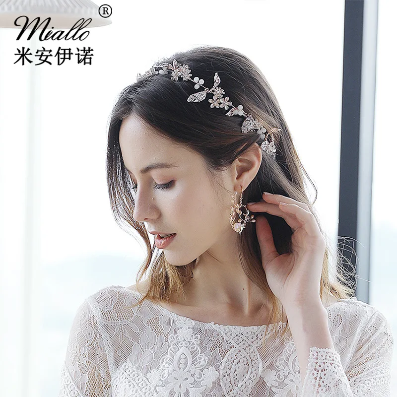 

2019 New Style Handmade Hair Band Europe And America Fashion Alloy Leaves Diamond Set Headband Bride Headdress Wedding Accessori
