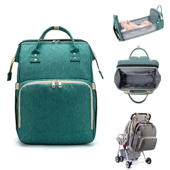 

USB Diaper Bags Backpack Foldable Sunscreen Baby Bed Crib Bag Large Capacity Insulation Nursing Stroller Bag With Changing Mat