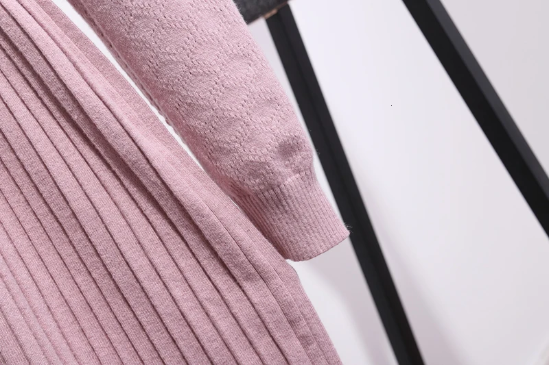 Autumn Women Pink Bow Tie Collar Sweater Dresses Plus Size Mini Knitted Dress Female Pullover Pleated Dress Vestidos 3XL