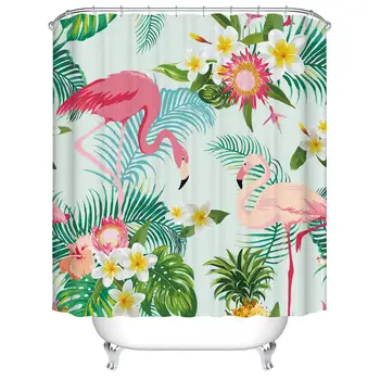 

Shower Curtain Flamingos Tropical Plant Pattern Garden Theme Digital Printing Waterproof Polyester Shower Curtain (72" x 72")