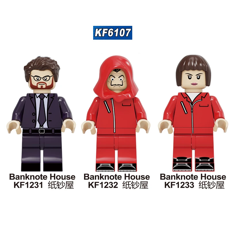 

KF6107 10 Pcs Set Suspense Movie Banknote House Money Heist Killer John Wick Figures Building Blocks For Children Toys Learning