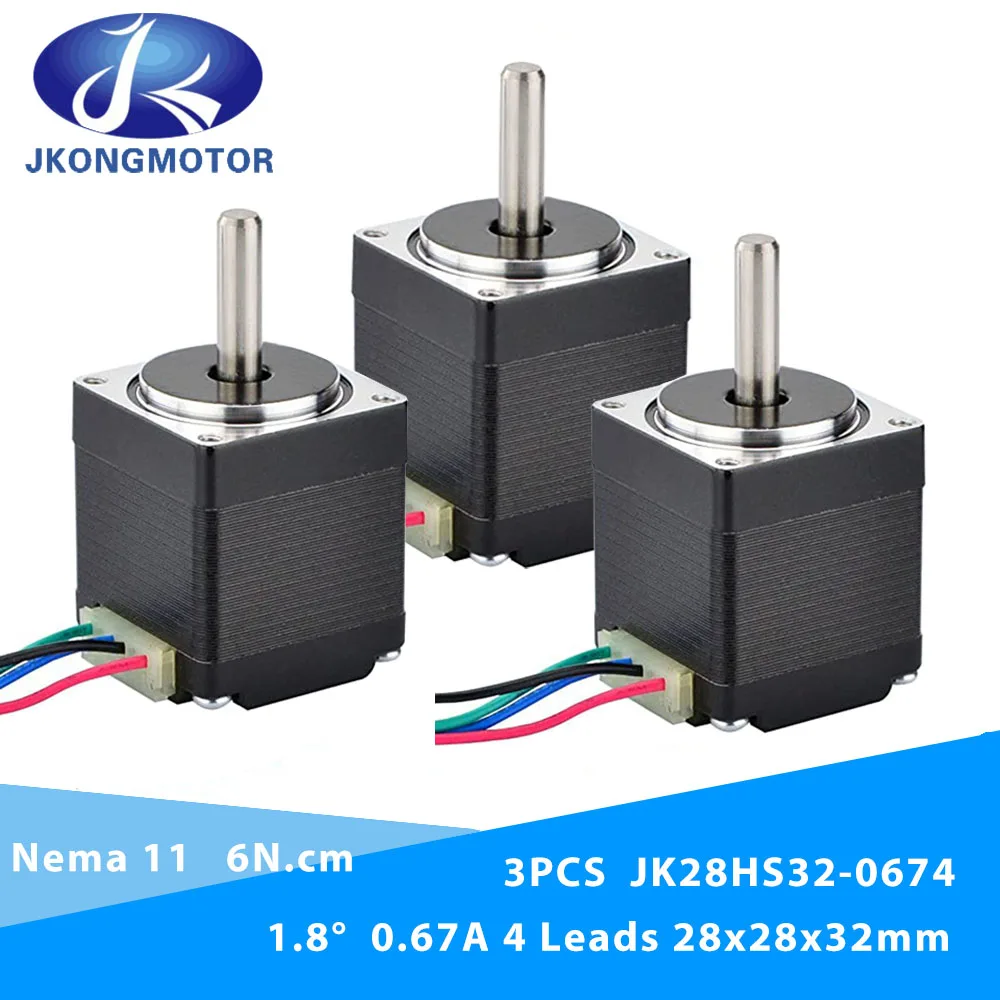 

3PCS/set Nema 11 Stepper Motor 28x28x32mm 1.8deg 0.67A 6Ncm/8.5oz-in 2 phase Nema11 Stepping Motor 4-lead for DIY CNC 3D Printer