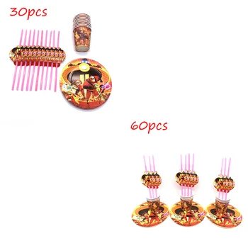 

60pcs/lot The Incredibles Cartoon Kids Birthday Party Cup Plate Straw Baby Shower Disposable Decoration Tableware Supplies Sets