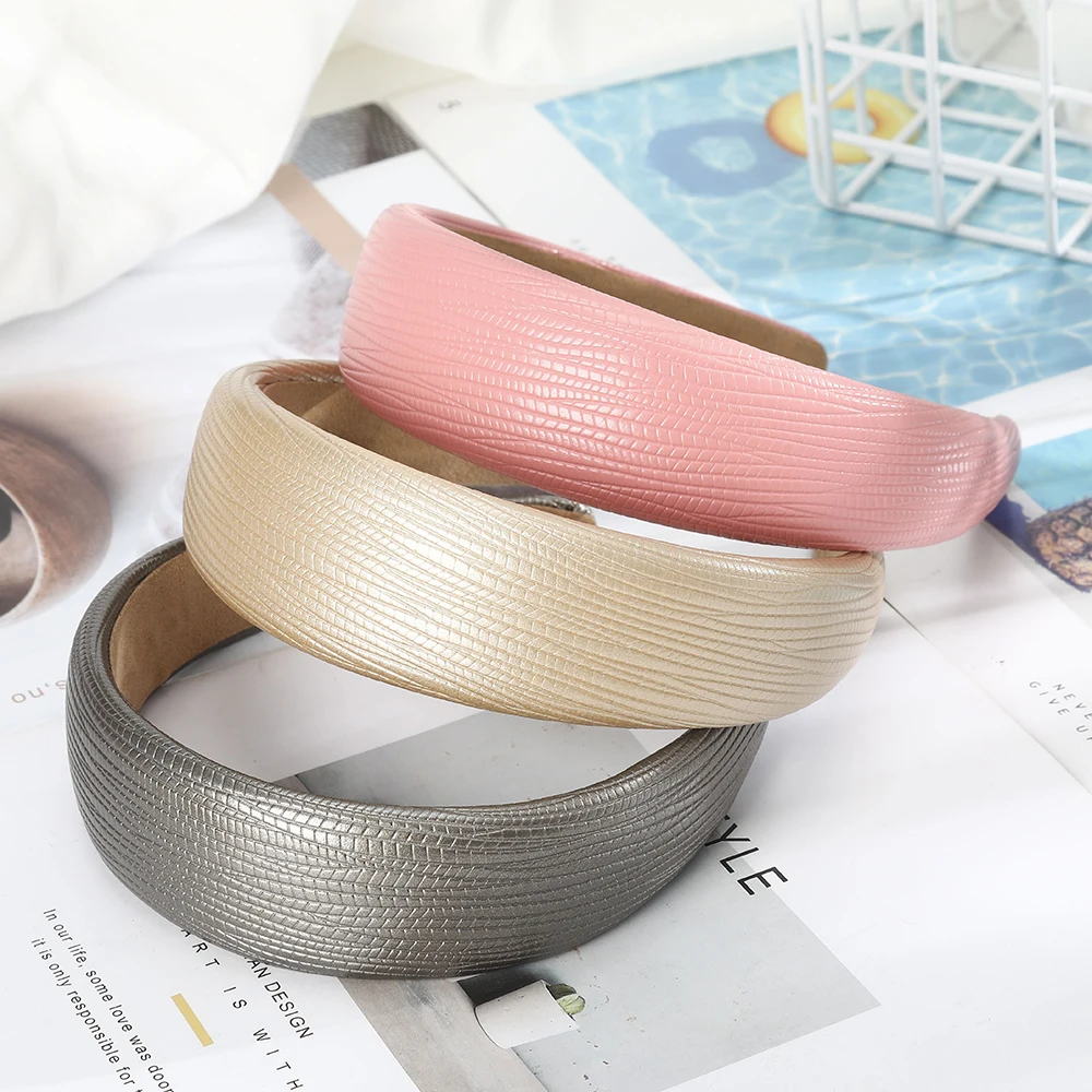 

AWAYTR Thick Sponge Hairband Women Solid Color Simple Design Wide Leather Headband Hair Accessories Handmade Head Hoop Headwear