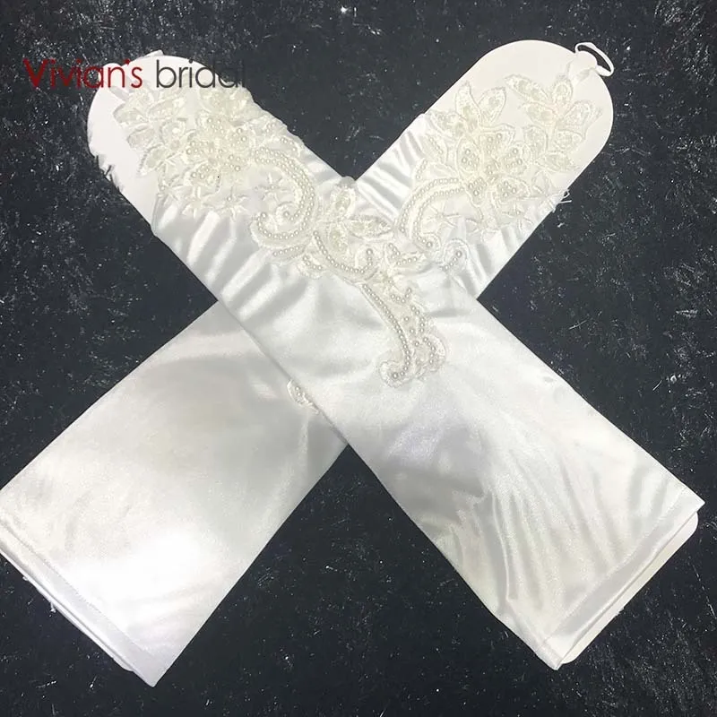 Vivian's Bridal элегантные чисто белые перчатки без пальцев до локтя для невесты мягкие кружевные атласные перчатки свадебные аксессуары GL4