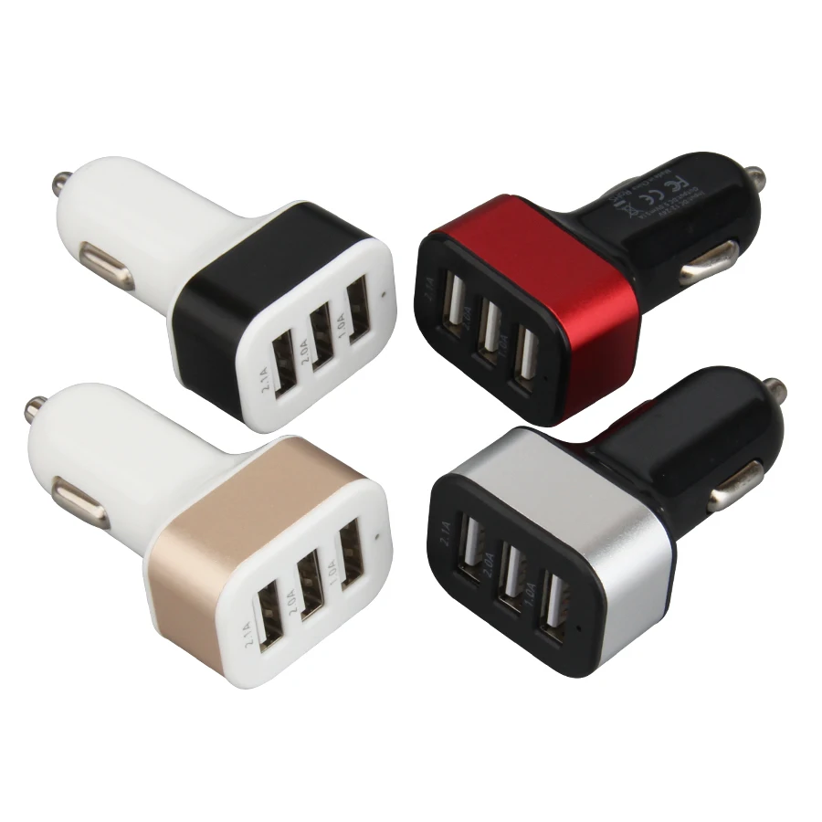4 вида цветов тройной USB порт 5V 2.1A 2A 1A автомобильное зарядное устройство адаптер