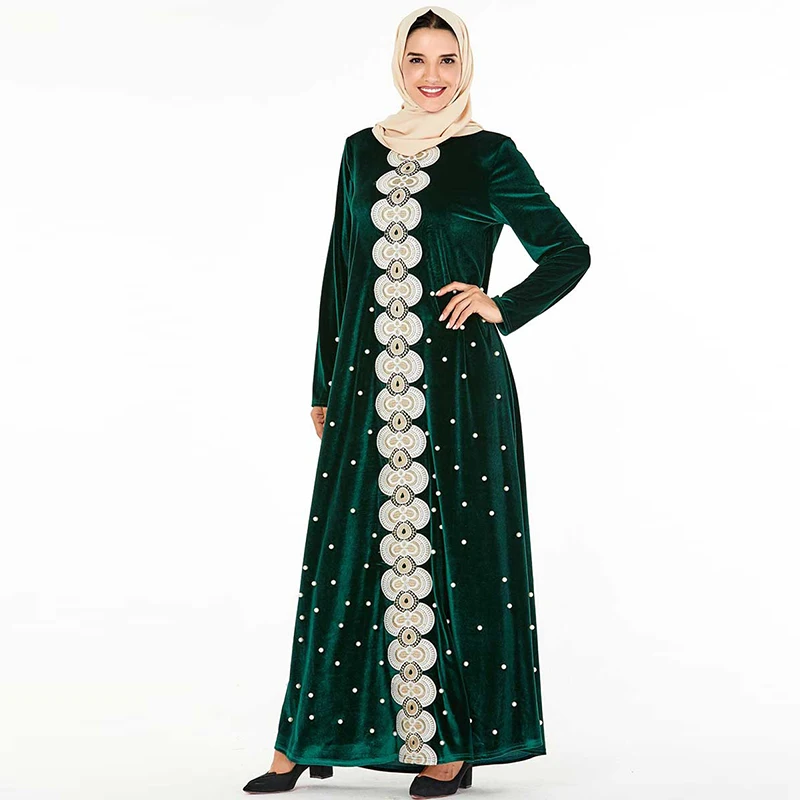Muslim Dress Green Velvet Abaya Dubai Turkish Hijab Dresses Kaftan Caftan Marocain Abayas Islamic Clothing For Women Kleding