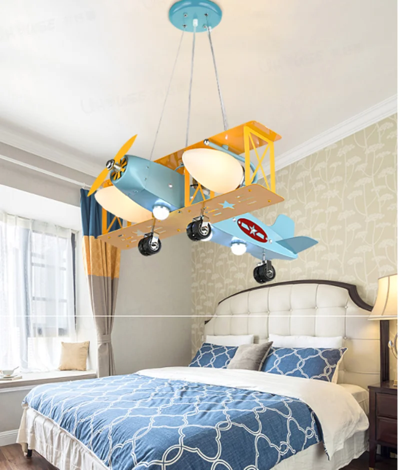 

Super bright air plane droplight creative cartoon character boy bedroom of children room the lamps that shield an eye