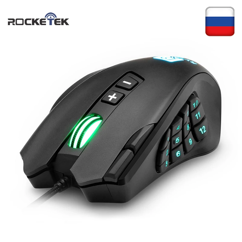  Rocketek USB wired Gaming Mouse 16400 DPI 16 buttons laser programmable game mice with backlight er