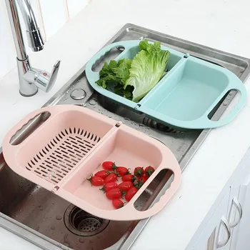 

Foldable Fruit Vegetable Drain Basin Plastic Drain Basket Multi-function Sink Hanging Pool Basket Kitchen Cleaning Accessories
