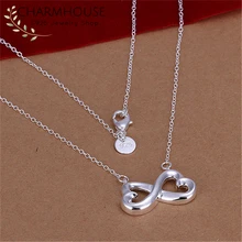 Новая мода серебро 925-й пробы ожерелье s для женщин бесконечность сердце кулон ожерелье со звеньями свадебные ювелирные украшения