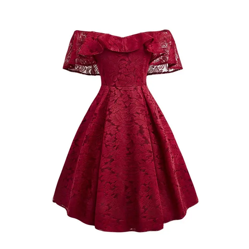 Женское винтажное кружевное красное платье, сексуальное мини-платье на одно плечо с рюшами, шикарные Ретро вечерние бальные платья, готические черные платья 50S