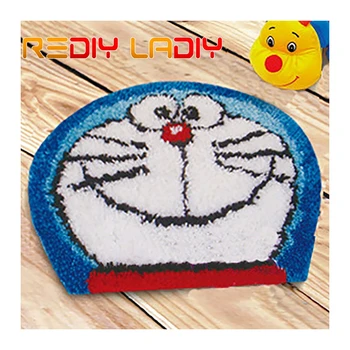 

Latch Hook Rug Kits Crocheting Carpet Rug Blue Dolaemon Acrylic Yarn Pre-Printed Canvas Cushion Mat Crochet Tapestry Sofa Decor