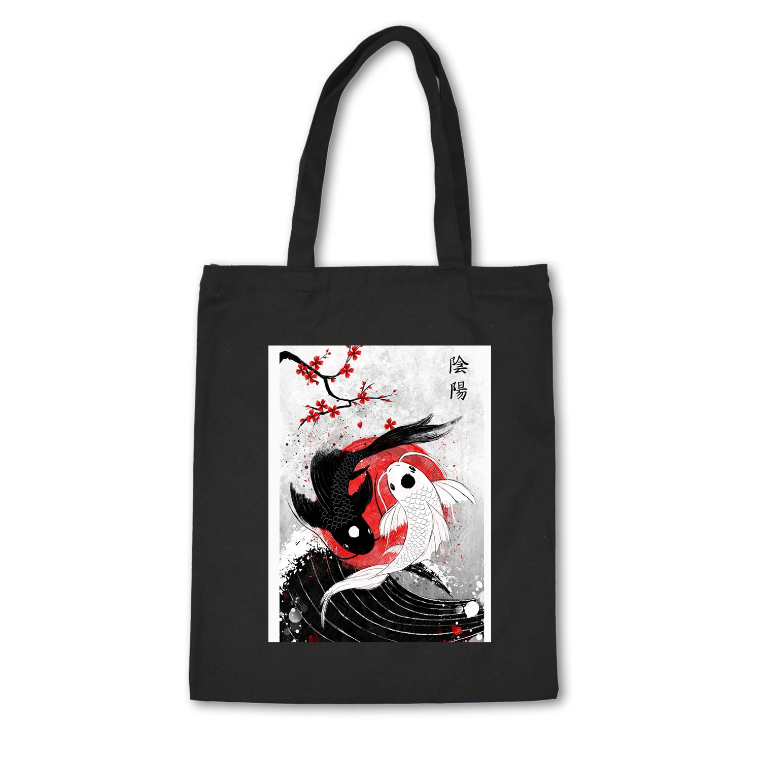 For Sale Handbag Cloth-Bag Japanese-Style Fish-Print Black Cotton Canvas with Bolsas-De-Mano Unisex rZKEeRXyR
