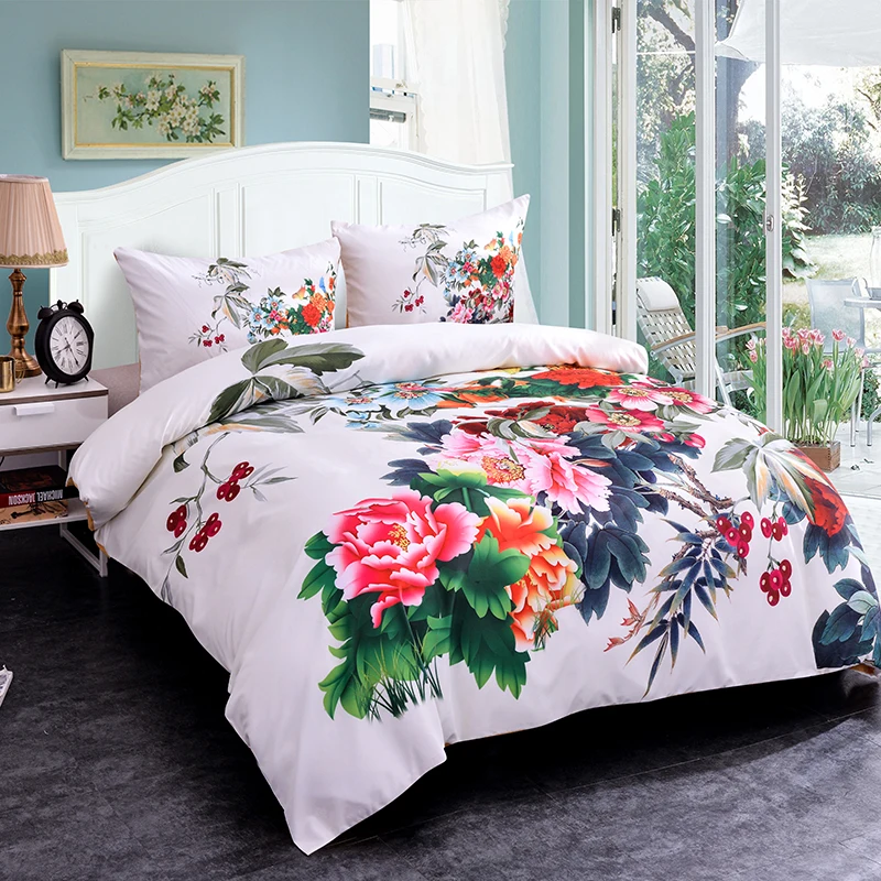 Luxury 3D Peony Floral Print Bedding Bed Comforter Sets Duvet Cover Pillowcase for Bedroom Decoration | Дом и сад