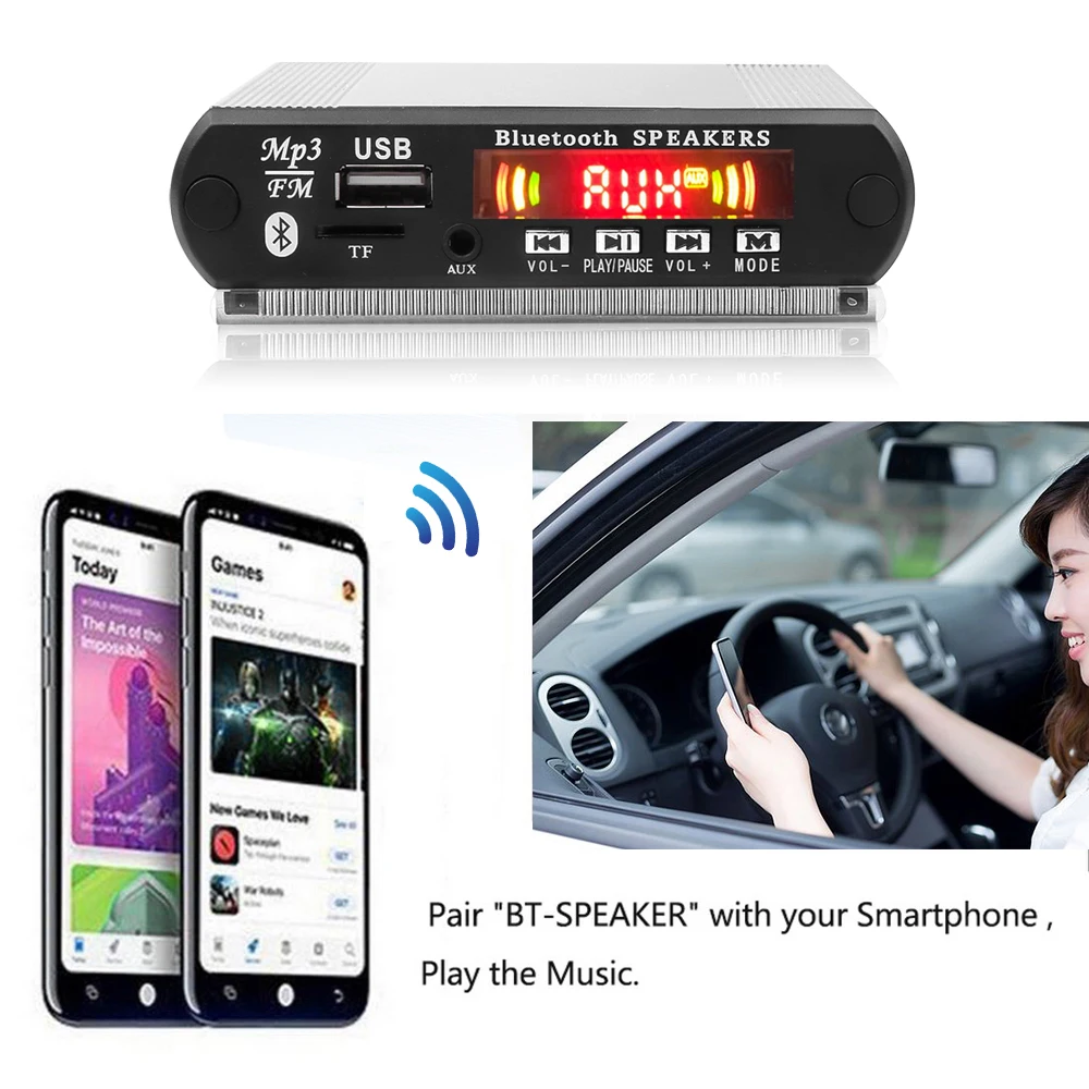 Автомобильный fm-радио модуль обновления Bluetooth громкой связи MP3 декодер плата комплект стерео голосовой Recoder TF карта U диск 3,5 мм аудио вход 12 В