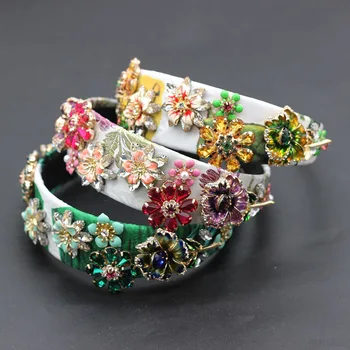 

Flower colored rhinestone headband New Baroque fashion luxury rhinestone metal flower multicolor with hair 592