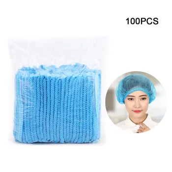 

100PCS Non Woven Disposable Dust Cap Hair Shower Bouffant Hats Pleated Anti Dust Hat Set