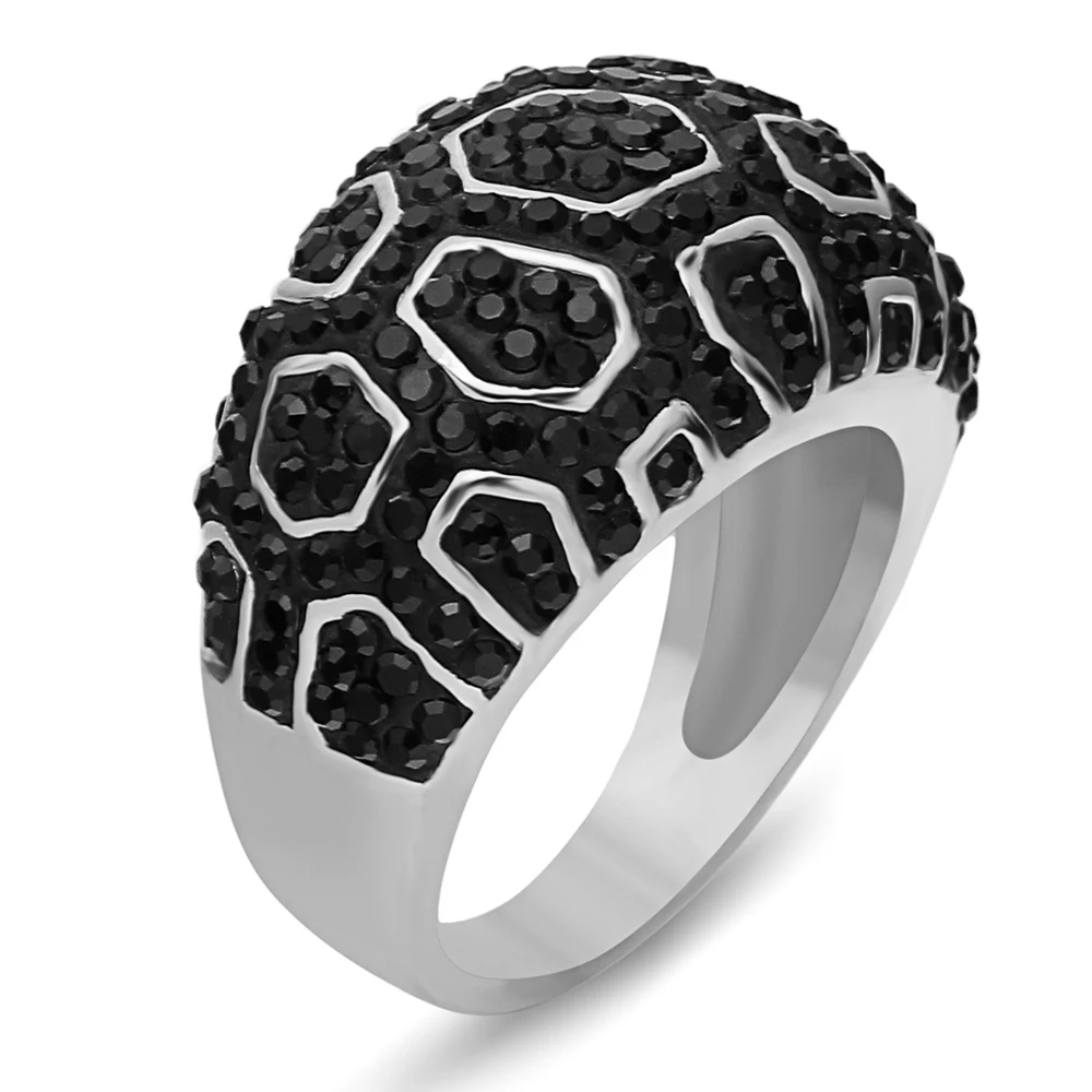 Подлинный золотой цвет черный кристалл кольца свадебный бренд мода нержавеющая сталь ювелирные изделия кольцо для женщин