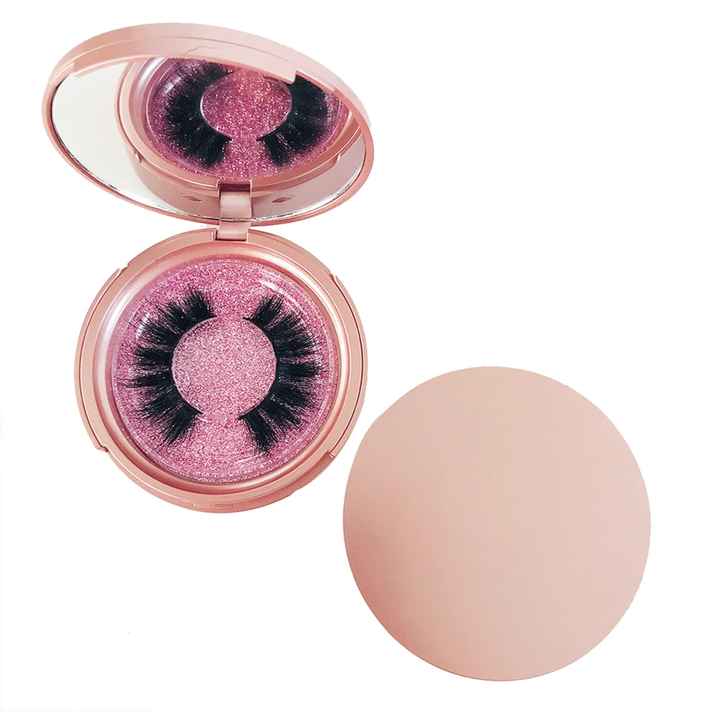 Wholesale Lash Boxes Packaging Bulk With Logo Round Lashes Box Case With Logo Lash Packaging Boxes with Mirror 3