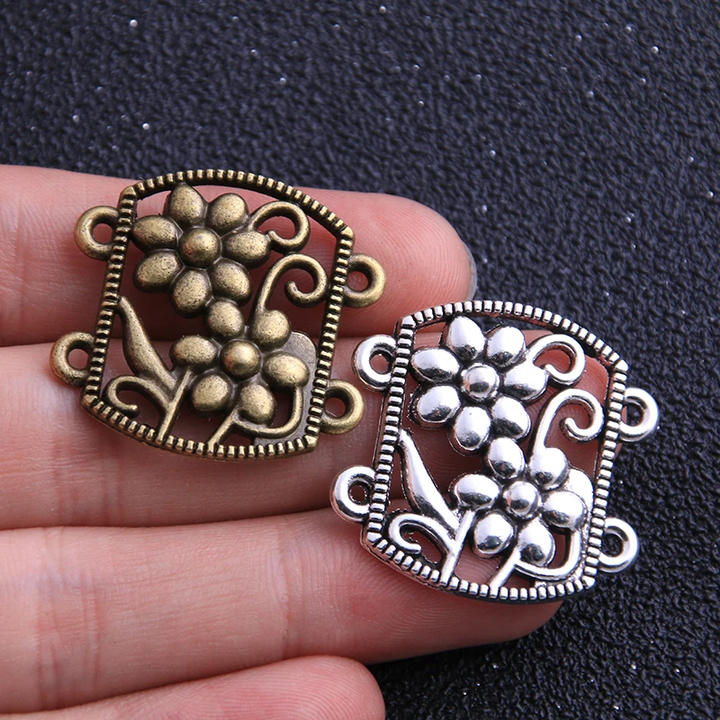 6pcs 28*29mm Retro Two Color Zinc Alloy Hollow Flower Pendants Connectors Linker For DIY Charm Jewelry Accessorie|Ювелирная