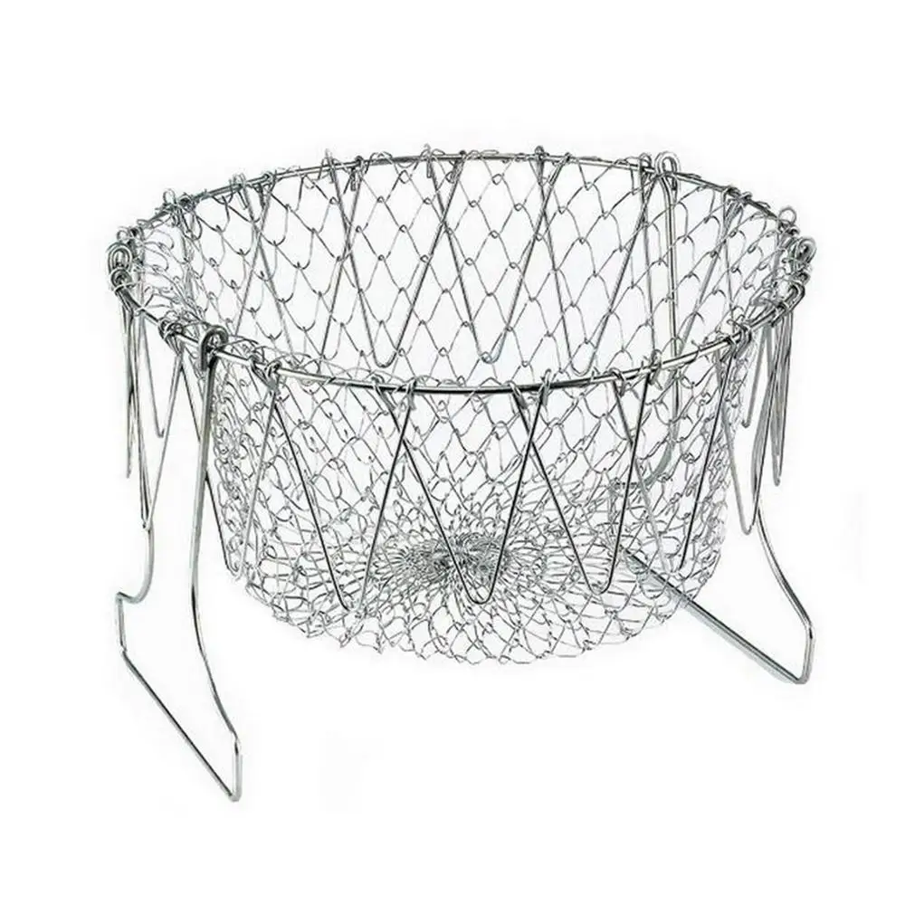 

201 304 Material Stainless Steel Folding Drain Basket Food Polishing Fried Basket Chef Basket Fried Net