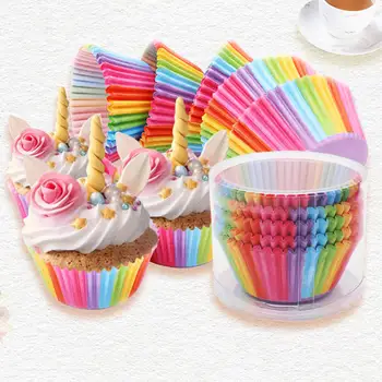 

300Pcs Rainbow Cupcake Paper Cups Cake Muffin Cases Baking Tray Mold for Family Wedding Birthday Party