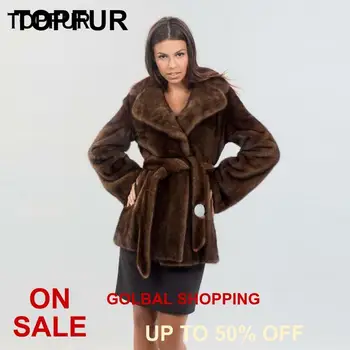 

TOPFUR 2018 New Type Real Mink Fur Coats Women's Slim Showing Waist Fur Coat Luxury Hot Sell Mink Fur Outwear Jackets Russia