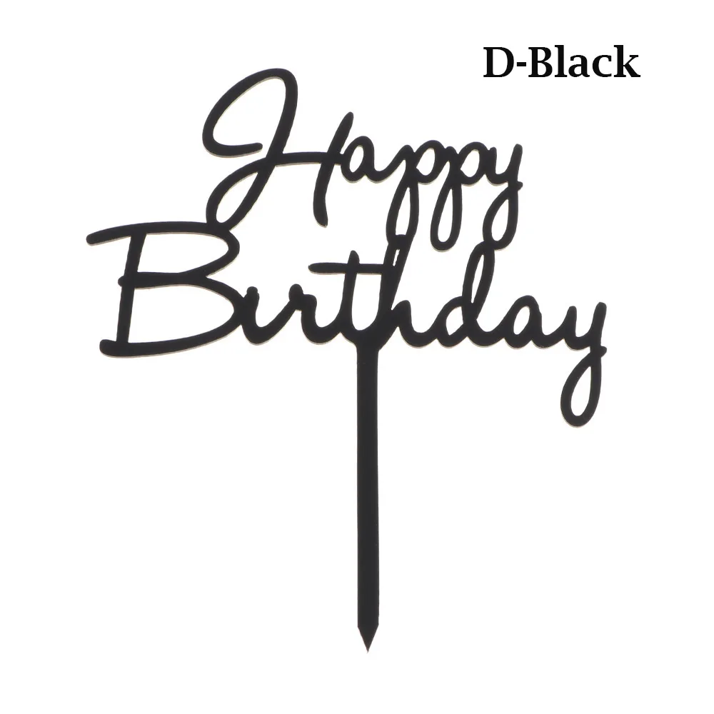 Акриловая выпечка вставка для торта Декор вечерние украшения 1 шт Блестящий Топпер для торта с днем рождения серебряный золотой черный розовый - Цвет: D-Black