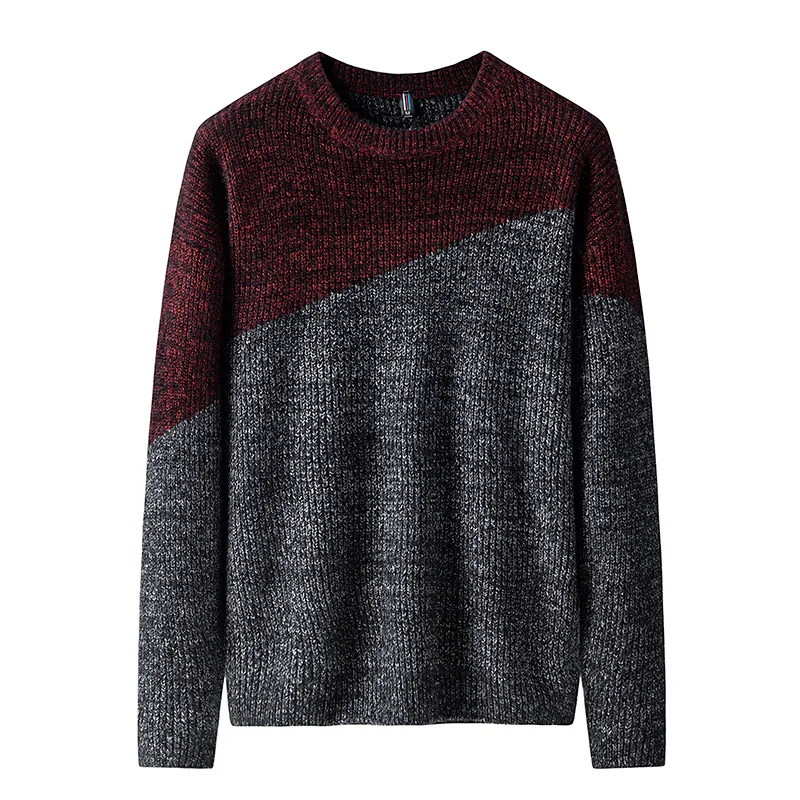 SingleRoad, толстый мужской свитер,, Зимняя шерстяная одежда, вязаный пуловер, свитера, мужской свободный свитер, уличная мода, теплый, цветной блок - Цвет: Red Sweater 7