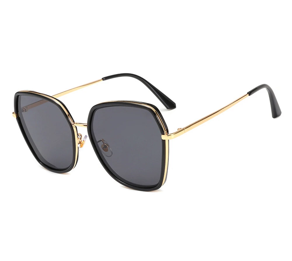Black frame gray Взрывные Стильные Модные поляризованные солнцезащитные очки в европейском и американском стиле, сетчатые красные Ретро Металлические очки, полигон, женские солнцезащитные очки - Цвет линз: Black frame gray